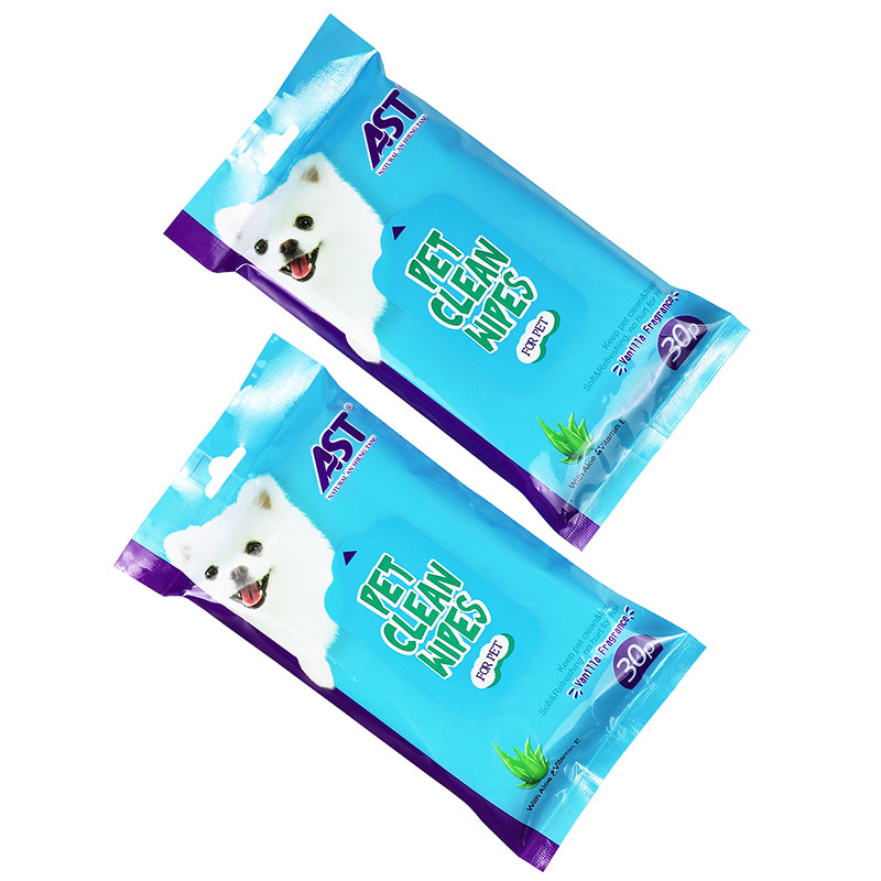 AST Pet Cleaning Wipes – 30pcs (Vanilla Fragrance, with Aloe Vera & Vitamin E)