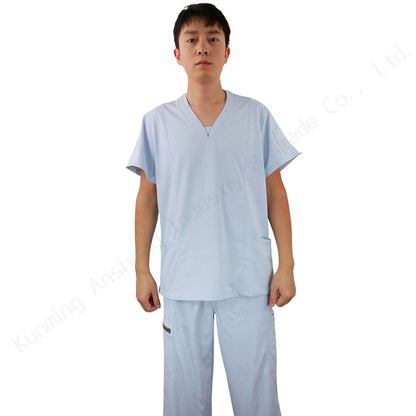 Unisex Medical Scrub Set 4-Way Stretch Breathable Hospital Uniforms Light Blue,OEM & private logo