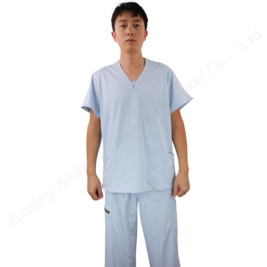 Unisex Medical Scrub Set 4-Way Stretch Breathable Hospital Uniforms Light Blue,OEM & private logo