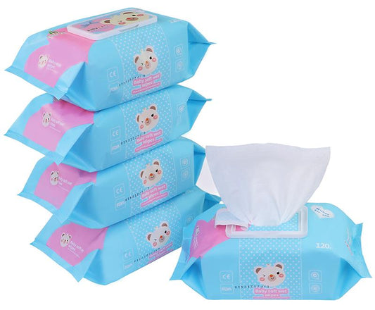 120 Sheets Blue Bear Baby Cleansing Soft Wipes, OEM,Private Label Available