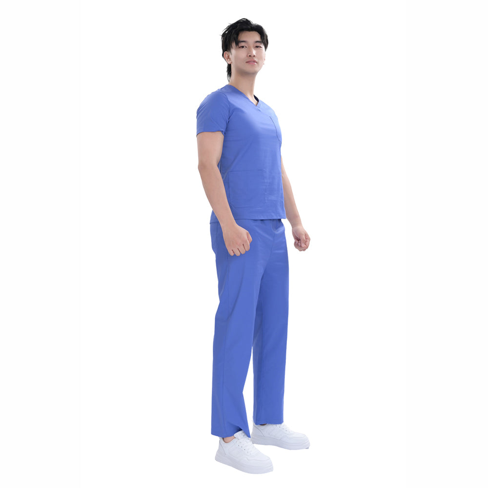 Unisex Blue Polyester 4-way Stretch Medical Scrub Short Sleeve Set,Private logo,OEM