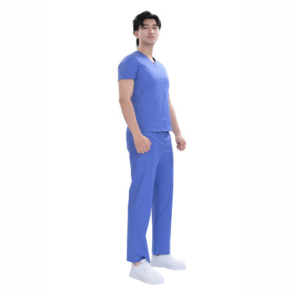 Unisex Blue Polyester 4-way Stretch Medical Scrub Short Sleeve Set,Private logo,OEM
