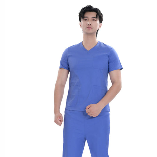 Unisex Blue Polyester 4-way Stretch Medical Scrub Short Sleeve Set,Private logo,OEM