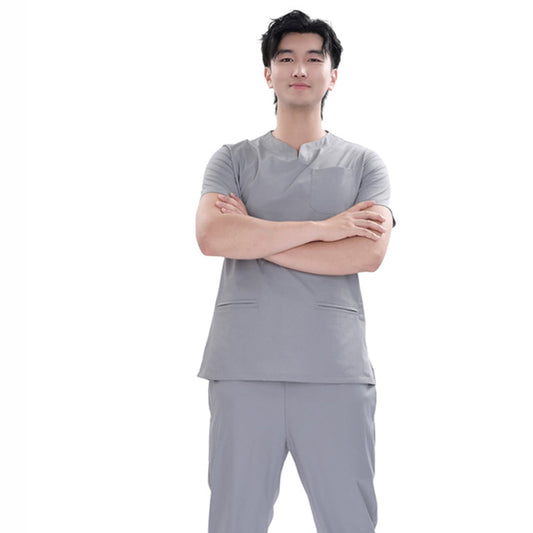 Unisex Grey TC Fabric Medical Scrub Short Sleeve Set,Private logo,OEM