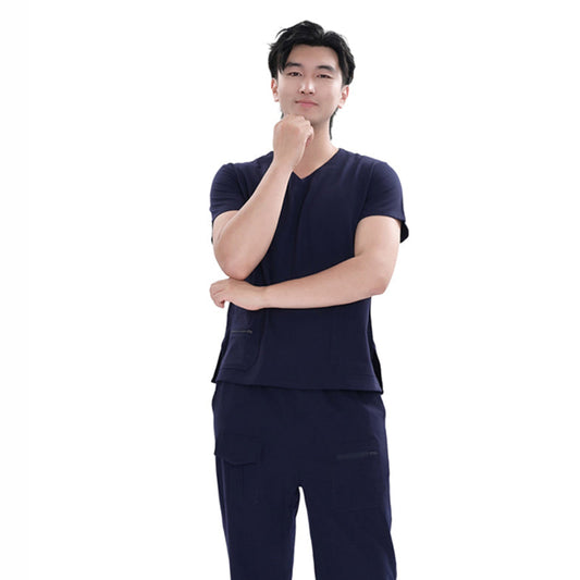 Unisex Dark Blue TR 4-way Stretch Medical Scrub Short Sleeve Set,Private logo,OEM