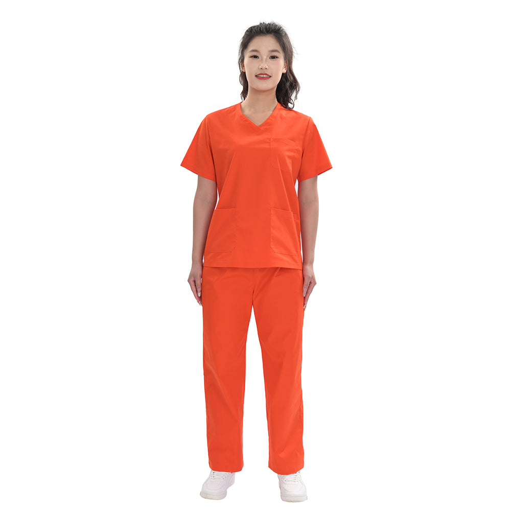 Unisex Orange Red TR Weft Stretch Medical Scrub Set,Private Logo,OEM 4