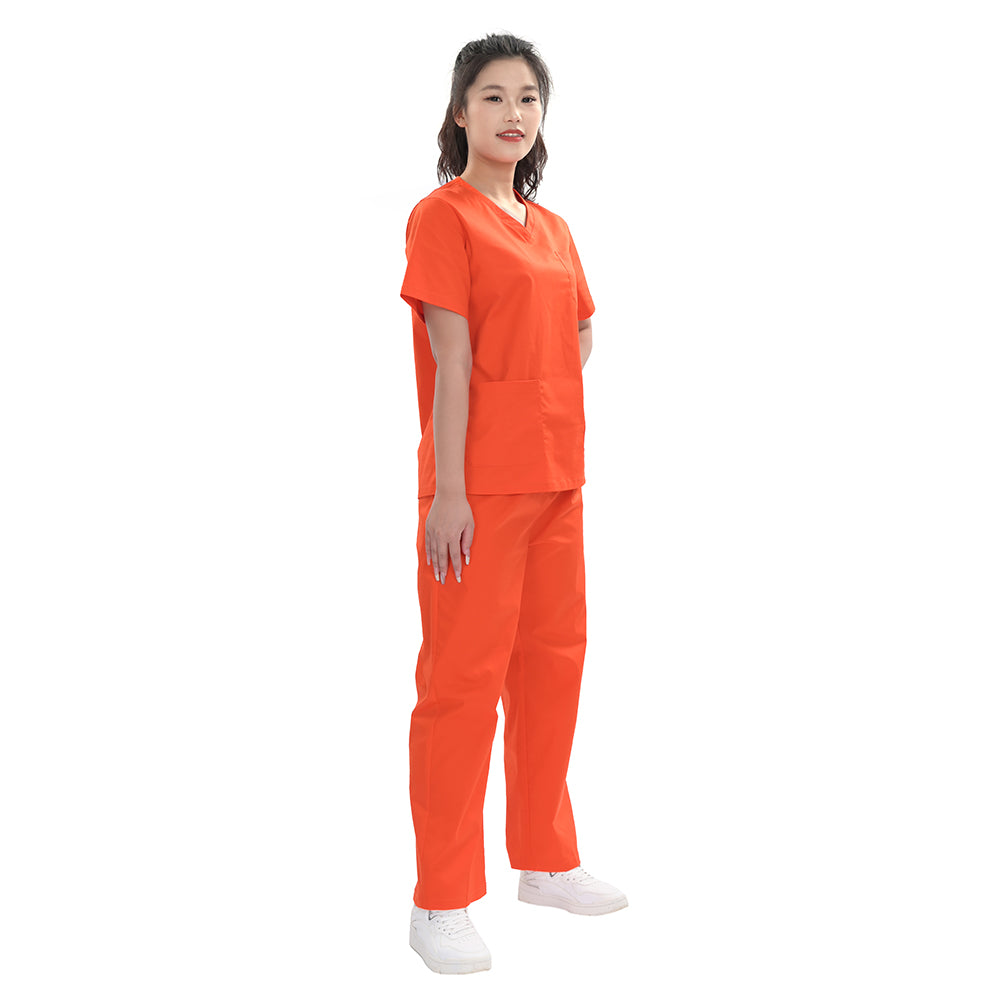 Unisex Orange Red TR Weft Stretch Medical Scrub Set,Private Logo,OEM 5