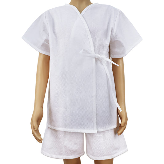Tie-Front Disposable Two-Piece Bathrobe Set – V-Neck Top with Adjustable Waist and Shorts