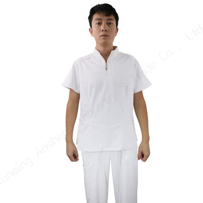 Unisex Medical Scrub Set – Sterile-Look 4-Way Stretch White Zip-Neck Uniform,OEM & private logo